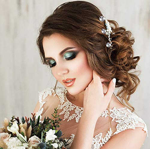 Horquillas para el Pelo con Flores y Perlas de Diamantes Pinzas para el Cabello en Forma de U Novia Pasadores de Pelo Flor Accesorios de Fiesta de Bodas Nupcial ,Blanco 40 piezas