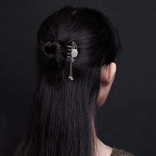 Horquillas Peinetas hechas a mano de la vendimia Peinados para el cabello de jade natural de Hetian Joyas para el cabello de plata Borla de flores Horquillas para el cabello Accesorios Pelo Accesorios