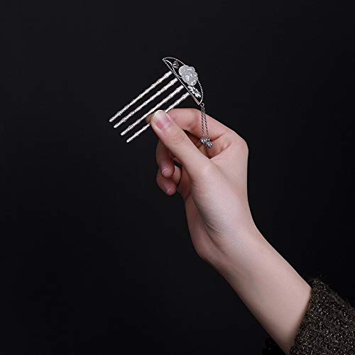 Horquillas Peinetas hechas a mano de la vendimia Peinados para el cabello de jade natural de Hetian Joyas para el cabello de plata Borla de flores Horquillas para el cabello Accesorios Pelo Accesorios