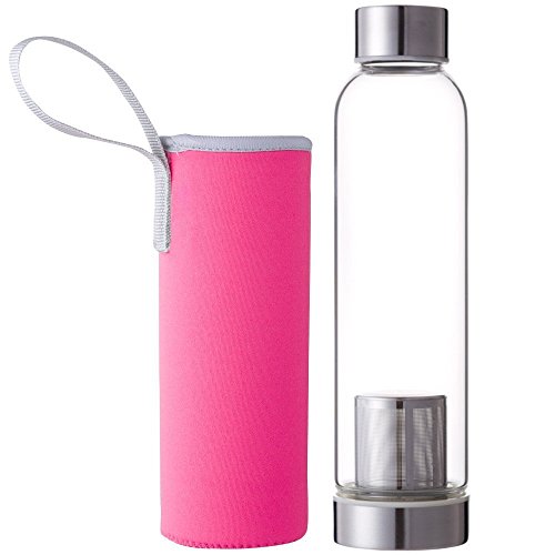 Hosaire Portable Cristal Botella con infusor de té y Protector de Funda de Nailon (Zumo de Agua Potable Filtro para Home Exterior Viaje 550 ml
