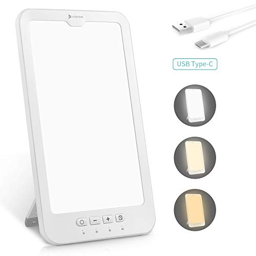 HOSOME 10,000 Lux SAD Light Therapy Lámpara portátil con alimentación por USB, lámparas solares para la depresión estacional, 4 configuraciones de temporizador con función de memoria, tamaño compacto