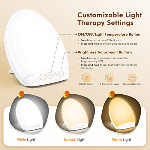 HOSOME 10,000 Lux SAD Light Therapy Lámpara portátil, lámparas solares para la depresión estacional, 4 configuraciones de temporizador con función de memoria, tamaño compacto