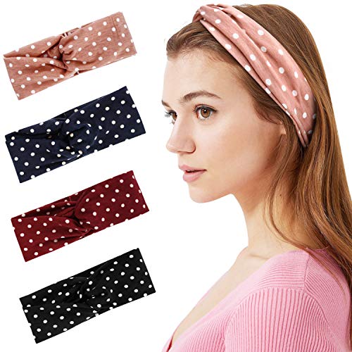 Hotelvs 4 Piezas Cintas Pelo Mujer, Hair Band Vintage Boho Diademas Criss Cross Cintas Pelo con Estampado Headband
