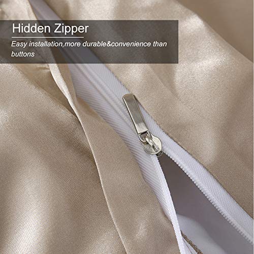 HOTNIU 3PCS Juego de Funda de Edredón de Seda Satinado - Juego de Ropa de Cama de Satén Microfibra - Funda Nórdica de Cremallera 220 * 230 cm con 2 Fundas de Almohada 50 * 75cm, Golden