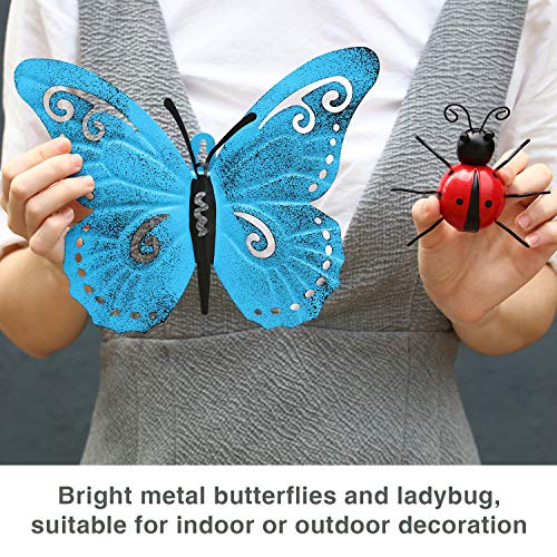 Hotop 4 Piezas Arte de Pared de Mariposa de Metal Decoración de Mariquitas de Jardín de Metal para Pared de Patio Interior Exterior Decoración de Esculturas Colgantes 3 Colores