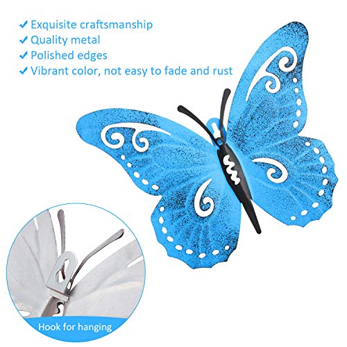 Hotop 4 Piezas Arte de Pared de Mariposa de Metal Decoración de Mariquitas de Jardín de Metal para Pared de Patio Interior Exterior Decoración de Esculturas Colgantes 3 Colores