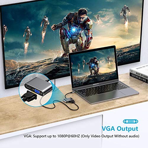 Hotott Adaptador USB C a HDMI VGA, Adapter Tipo C 4K HDMI y 1080P VGA para Huawei P30 Mate 20 Adaptador/Macbook Air 2018, MacBook Pro 2017 2018, Galaxy S9/Note 8/S8 Plus/iPad Pro 2018 Samsung S10+