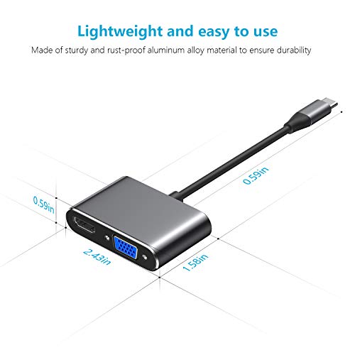 Hotott Adaptador USB C a HDMI VGA, Adapter Tipo C 4K HDMI y 1080P VGA para Huawei P30 Mate 20 Adaptador/Macbook Air 2018, MacBook Pro 2017 2018, Galaxy S9/Note 8/S8 Plus/iPad Pro 2018 Samsung S10+