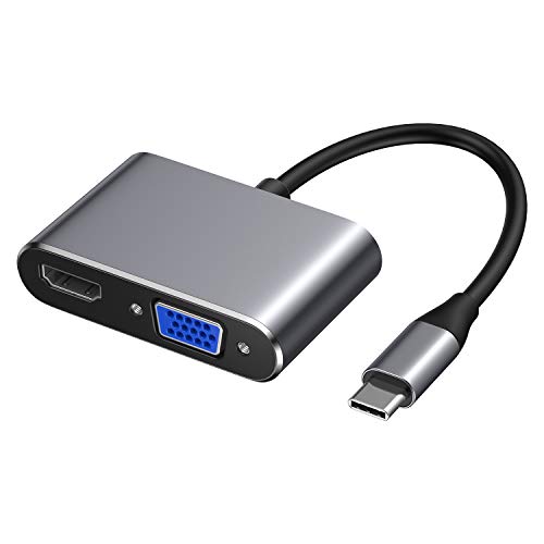 Hotott Adaptador USB C a HDMI VGA, Adapter Tipo C 4K HDMI y 1080P VGA para Huawei P30 Mate 20 Adaptador/Macbook Air 2018, MacBook Pro 2017 2018, Galaxy S9/Note 8/S8 Plus/iPad Pro 2018 Samsung S10+