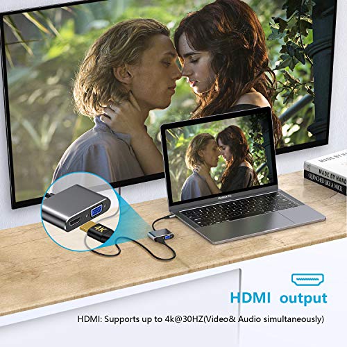 Hotott Adaptador USB C a HDMI VGA, Adapter Tipo C 4K HDMI y 1080P VGA para Huawei P30 Mate 20 Adaptador/Macbook Air 2018, MacBook Pro 2017 2018, Galaxy S9/Note 8/S8 Plus/iPad Pro 2018 Samsung S10+