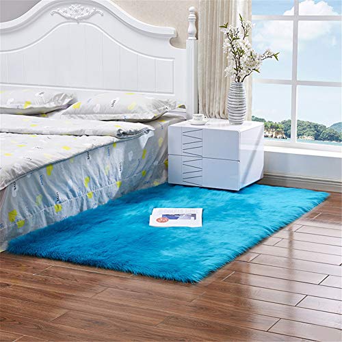 HotYou Alfombras, Lavable Material de Lana Artificial Alfombra Decorativo Sala de Estar y Dormitorio,Azul Oscuro,40 * 40CM