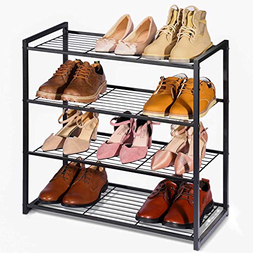 HOUSE DAY Estante de Zapatos para armarios 4 Niveles Ajustable Organizador de Zapatos DIY Estante de Zapatos Independiente 63.5 cm de Ancho Estante de Zapatos de Metal Estante