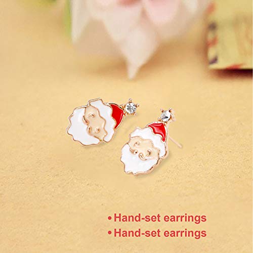 HOWAF 7 Pares Pendientes Navidad para Mujer Niña Navidad Regalo Maquillaje Accesorios Decoraciones Artículo, Árbol de Navidad Sombrero de Papa Noel Reno Copo de Nieve Cascabel Pendientes aretes