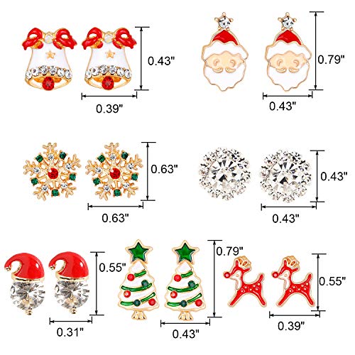 HOWAF 7 Pares Pendientes Navidad para Mujer Niña Navidad Regalo Maquillaje Accesorios Decoraciones Artículo, Árbol de Navidad Sombrero de Papa Noel Reno Copo de Nieve Cascabel Pendientes aretes