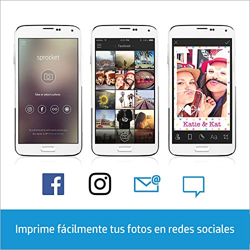 HP Sprocket - Impresora fotográfica portátil (impresión sin tinta, Bluetooth, 5 x 7.6 cm impresiones) color negro