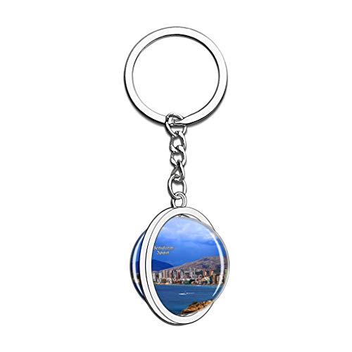 Hqiyaols Keychain España Benidorm Cristal Girar Acero Inoxidable Llavero Viajes Ciudad Recuerdo Llavero