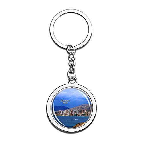 Hqiyaols Keychain España Benidorm Cristal Girar Acero Inoxidable Llavero Viajes Ciudad Recuerdo Llavero