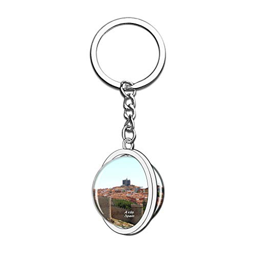 Hqiyaols Keychain España Las murallas de Ávila Cristal Girar Acero Inoxidable Llavero Viajes Ciudad Recuerdo Llavero