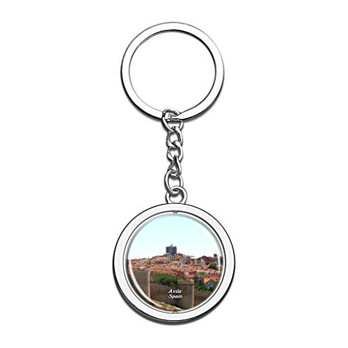 Hqiyaols Keychain España Las murallas de Ávila Cristal Girar Acero Inoxidable Llavero Viajes Ciudad Recuerdo Llavero
