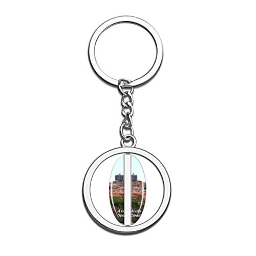 Hqiyaols Keychain España Las murallas de Ávila Cristal Girar Acero Inoxidable Llavero Viajes Ciudad Recuerdo Llavero