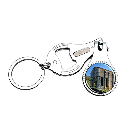 Hqiyaols Keychain España Santa Maria del Naranco Oviedo Cortaúñas Abridor de Botellas Lima de uñas Llavero Cristal Acero Inoxidable Multifuncional Recuerdo Regalo