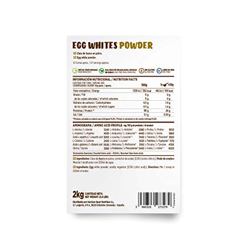 HSN Albumina de Huevo 100% Clara de Huevo en Polvo Deshidratada | Proteína Natural | Sin Grasas, Sin Colesterol, Vegetariano, Sin Gluten, Sin Lactosa, Sabor Natural, 2 Kg