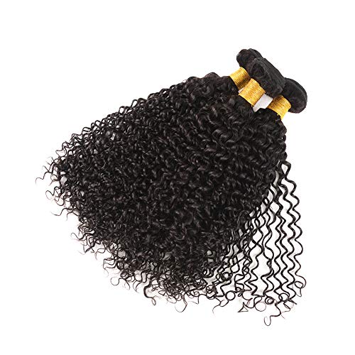 Huarisi Curly Hair Bundles with Frontal Rizadas Brazilian Hair Free Part 4x13 Encaje Cierre Frontal Ear To Ear Closure 3 Paquetes de Pelo 100% Humano Natural Brasileño 16 18 20 + 14 inches