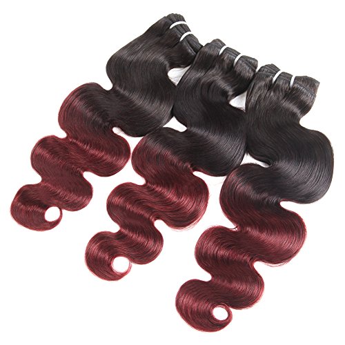 Huarisi Ombre Body Wave Bundles 1b/Burg Brazilian Human Hair Extensions Black and Burgundy Hair Weaves 100% Real Hair Short 3 Bundles 12 14 16 Inches 300g a Lot