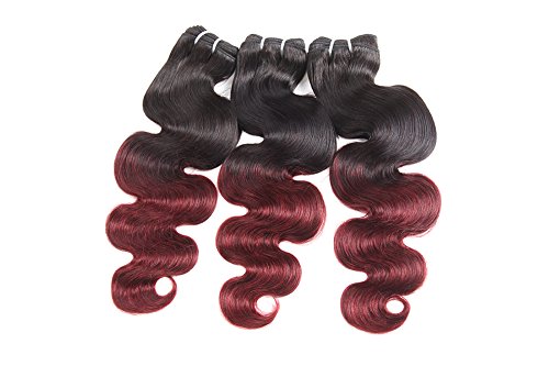 Huarisi Ombre Body Wave Bundles 1b/Burg Brazilian Human Hair Extensions Black and Burgundy Hair Weaves 100% Real Hair Short 3 Bundles 12 14 16 Inches 300g a Lot