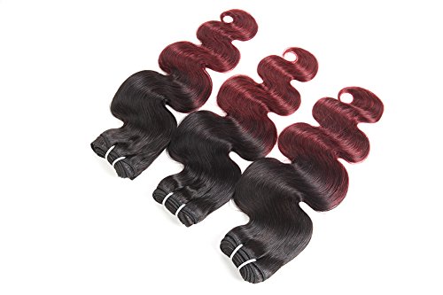 Huarisi Ombre Body Wave Bundles 1b/Burg Brazilian Human Hair Extensions Black and Burgundy Hair Weaves 100% Real Hair Short 3 Bundles 12 14 16 Inches 300g a Lot