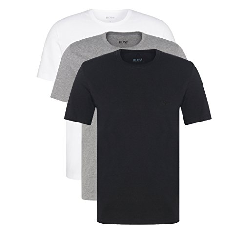 Hugo Boss - Juego de 3 camisetas (cuello redondo, manga corta, corte regular), color blanco o negro Farbmix weiss, grau, schwarz medium