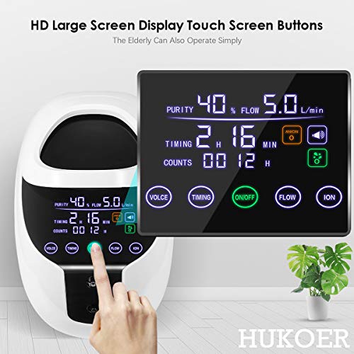 HUKOER Concentrador de Oxígeno Portátil Purificador de Aire 1-7L / min Ajustable Máquina de Concentrado de O2 Alta Pureza para Uso doméstico Viaje