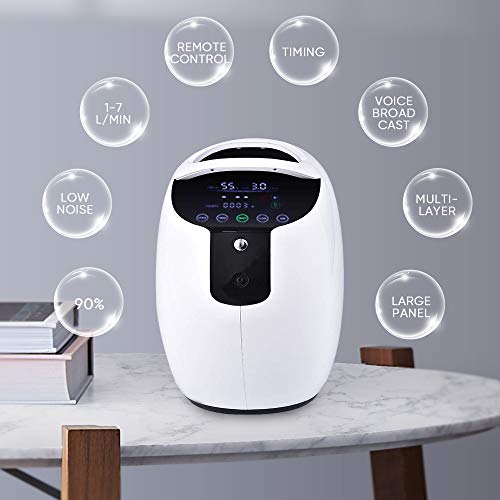HUKOER Concentrador de Oxígeno Portátil Purificador de Aire 1-7L / min Ajustable Máquina de Concentrado de O2 Alta Pureza para Uso doméstico Viaje