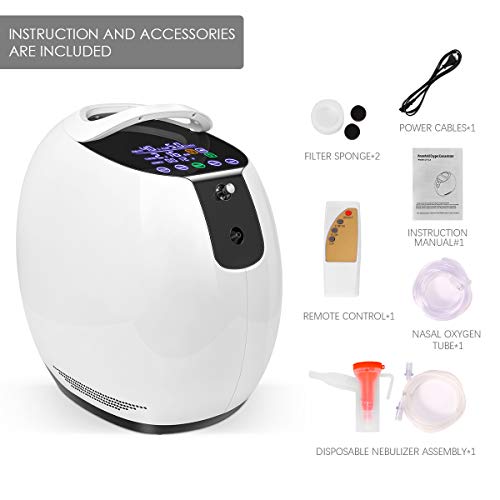 HUKOER Concentrador de Oxígeno Portátil Purificador de Aire 1-7L / min Ajustable Máquina de Concentrado de O2 Alta Pureza para Uso doméstico Viaje