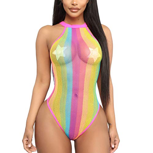 HULKY Bañadores de Mujer Sexy Bañador Natacion Mujer Bañador Entero Malla Arcoiris Lenceria Erótica Mujer Ropa Interior Mujer Sexy Conjuntos Mono Lenceria Bikini Tankini(Rosado,36)
