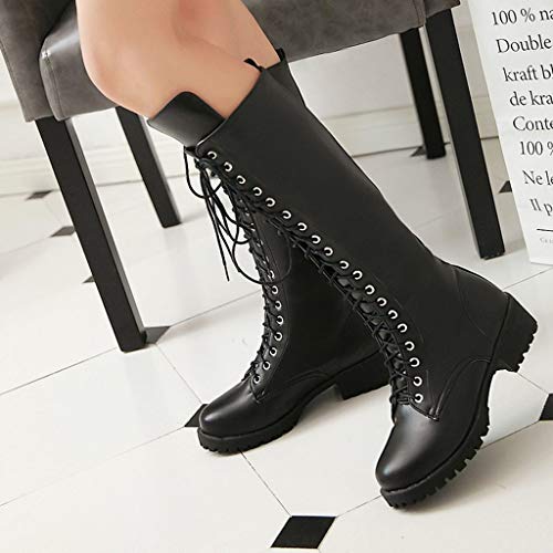 HULKY Botas Altas Mujer Plataforma Zapatos con Cordones con Piel Botas Militares Botas Punk Moto Calzado Casuales Clásicos Otoño Invierno (Negro,35)