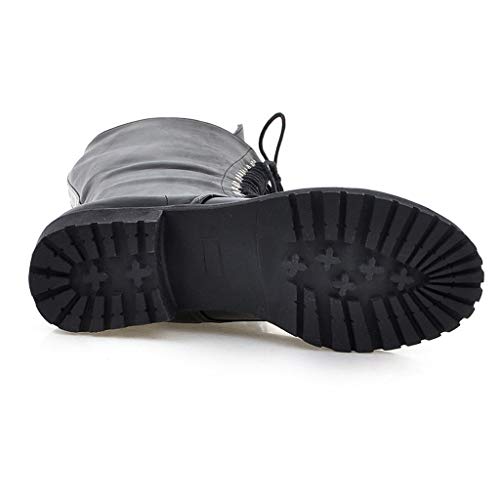 HULKY Botas Altas Mujer Plataforma Zapatos con Cordones con Piel Botas Militares Botas Punk Moto Calzado Casuales Clásicos Otoño Invierno (Negro,35)