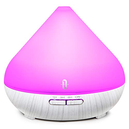 Humidificador Aromaterapia Ultrasónico 300ml TaoTronics, Difusor de Aceites Esenciales, 2019 Nuevo Versión, 7 Colores, Luz Nocturna, Temporizador, Auto-Apagado, Ambientador 2 Modos, Blanco