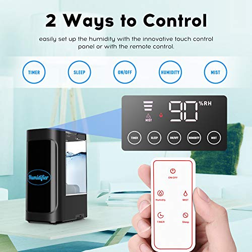 Humidificador Ultrasónico de 4,5 L Humidificador de Aire con Control Remoto y Monitor de Humedad Humidificador, Pantalla LED, Temporizador 1-12 H, Difusor de Aroma para Dormitorios de Bebés