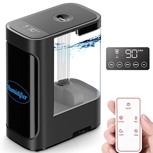 Humidificador Ultrasónico de 4,5 L Humidificador de Aire con Control Remoto y Monitor de Humedad Humidificador, Pantalla LED, Temporizador 1-12 H, Difusor de Aroma para Dormitorios de Bebés