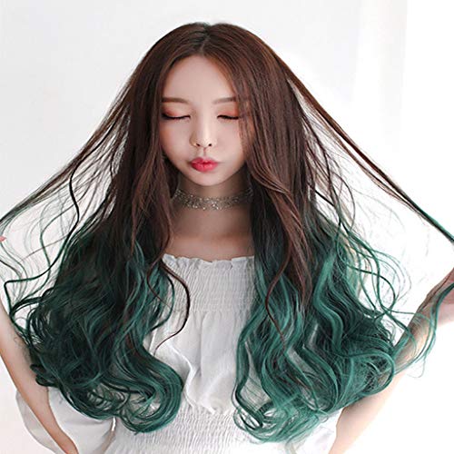 HUOQILIN U Hembra Pieza De Pelo Peluca Capsula Una Red Rojo Semi-Largo De Coloración del Cabello De Onda U Gradiente De Volumen De Rosa (Color : A)