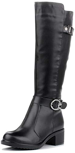 HUSK'SWARE Negro Botas de Cuero de Moda para Mujeres Botas de Invierno Botas Altas Mujer