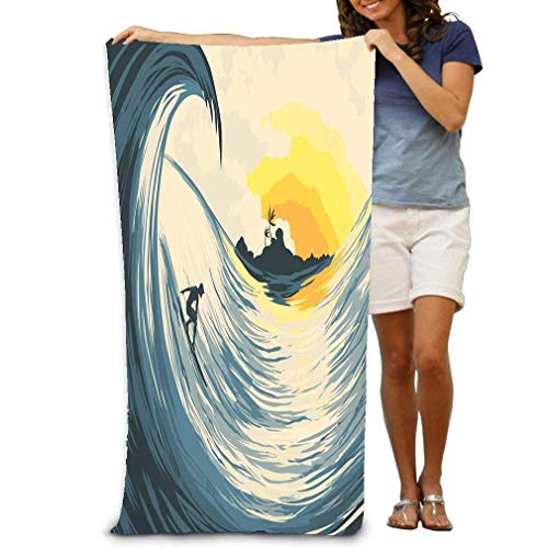 HUTTGIGHT Toalla de baño Suave de Playa de 31 x 51 Pulgadas, Toalla de diseño único con diseño Tropical de Olas de Isla surfero Pinturas arcoíris