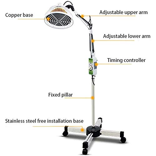 HWZZ TDP Lámpara De Calentamiento Mineral De Infrarrojo Lejano Lámpara De Tratamiento De Acupuntura Temporizador De Pie Ajustable con Ruedas Universales para Tratamiento,Blanco,220V