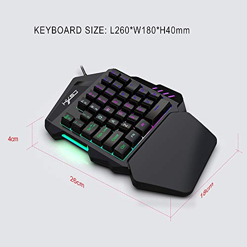 HXSJ V100 - Teclado para Videojuegos (Membrana con una Mano, 35 Llaves con Cable USB, para Videojuegos Pubg LOL CS Gamer)