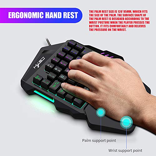 HXSJ V100 - Teclado para Videojuegos (Membrana con una Mano, 35 Llaves con Cable USB, para Videojuegos Pubg LOL CS Gamer)