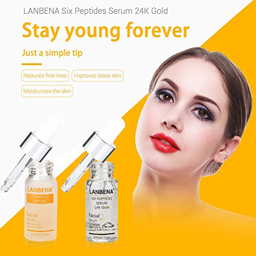Hyaluronic Six Peptidos - Sérum de oro de 24 quilates antiedad + ácido hialurónico y caracol secreciones filtradas hidratante + vitamina C Sérum blanqueador, cuidado de la piel
