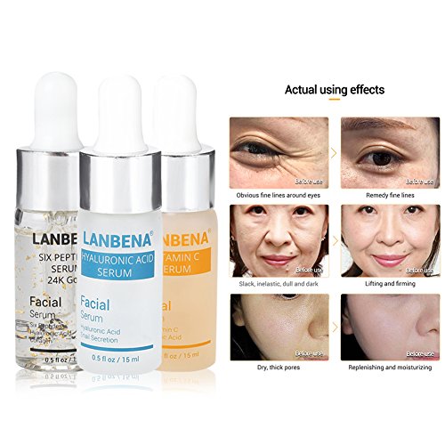 Hyaluronic Six Peptidos - Sérum de oro de 24 quilates antiedad + ácido hialurónico y caracol secreciones filtradas hidratante + vitamina C Sérum blanqueador, cuidado de la piel