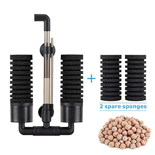 Hygger Filtros para Acuarios, Filtro Bioquímico Esponjas para Acuario con 4 Esponjas y 1 Bolsa de Bola de Cerámica Filtro Interno para Acuario de Agua Dulce y Mar por 38 a 151 litros (S)