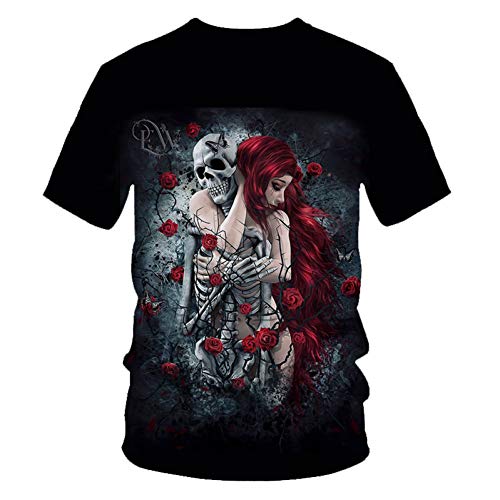 HYTR 3D Camisetas Skull Beauty Rock Cool 3D Camisetas Hombre Motocicleta Punk 3D Impreso Camiseta Hombre Ropa Camiseta Verano Top Hombre Hipster Pop Camisa XXL